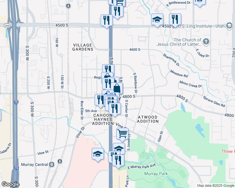 map of restaurants, bars, coffee shops, grocery stores, and more near 4767 State Street in Murray