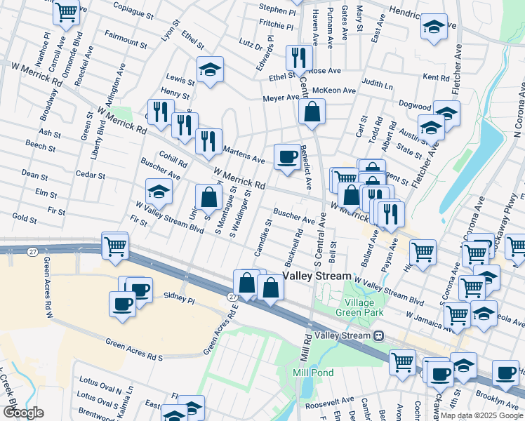 map of restaurants, bars, coffee shops, grocery stores, and more near 366 West Merrick Road in Valley Stream