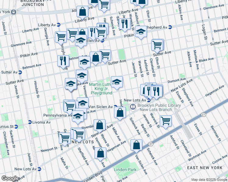 map of restaurants, bars, coffee shops, grocery stores, and more near 558 Hendrix Street in Brooklyn