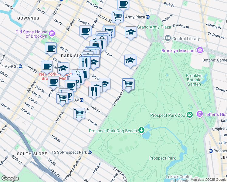 map of restaurants, bars, coffee shops, grocery stores, and more near 564 4th Street in Brooklyn