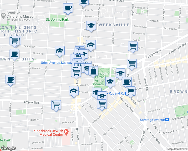 map of restaurants, bars, coffee shops, grocery stores, and more near 310 Rochester Avenue in Brooklyn
