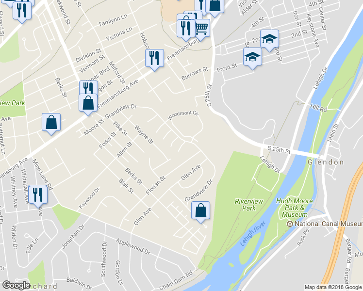 map of restaurants, bars, coffee shops, grocery stores, and more near Yellow Rose Lane in Easton