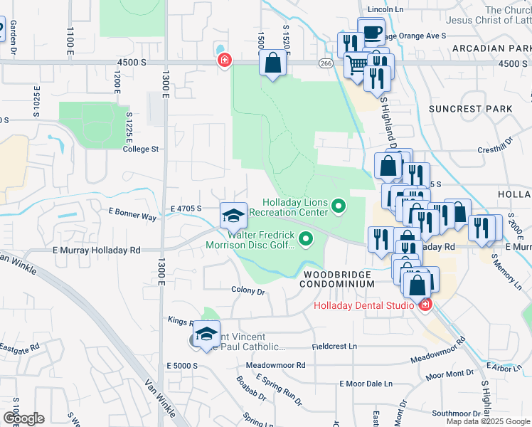 map of restaurants, bars, coffee shops, grocery stores, and more near 1495 East 4705 South in Millcreek