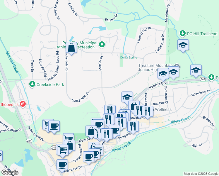 map of restaurants, bars, coffee shops, grocery stores, and more near 1559 Lucky John Drive in Park City