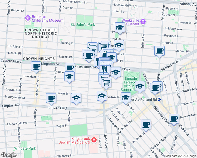 map of restaurants, bars, coffee shops, grocery stores, and more near 1741 Union Street in Brooklyn