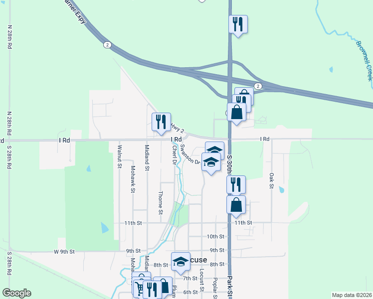 map of restaurants, bars, coffee shops, grocery stores, and more near 1690 Swanson Drive in Syracuse