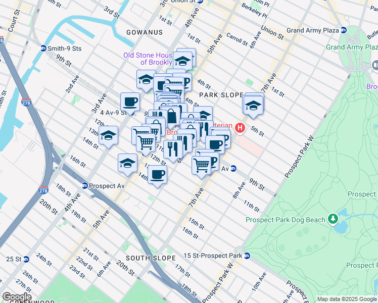 map of restaurants, bars, coffee shops, grocery stores, and more near 378 9th Street in Brooklyn