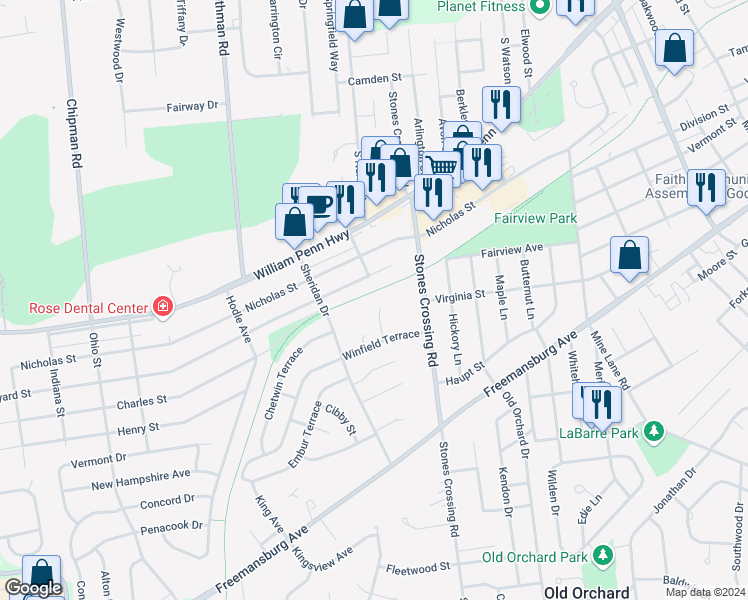 map of restaurants, bars, coffee shops, grocery stores, and more near 18 Winfield Court in Easton