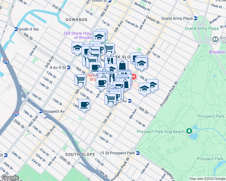 map of restaurants, bars, coffee shops, grocery stores, and more near 393 9th Street in Brooklyn