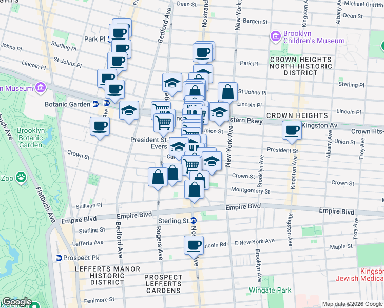 map of restaurants, bars, coffee shops, grocery stores, and more near 896 Nostrand Avenue in Brooklyn