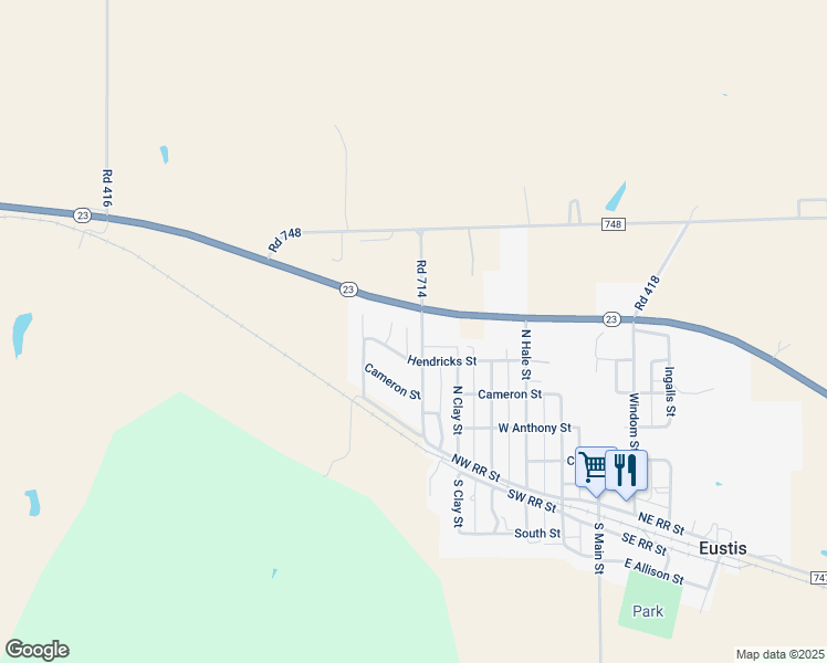 map of restaurants, bars, coffee shops, grocery stores, and more near Nebraska 23 in Eustis