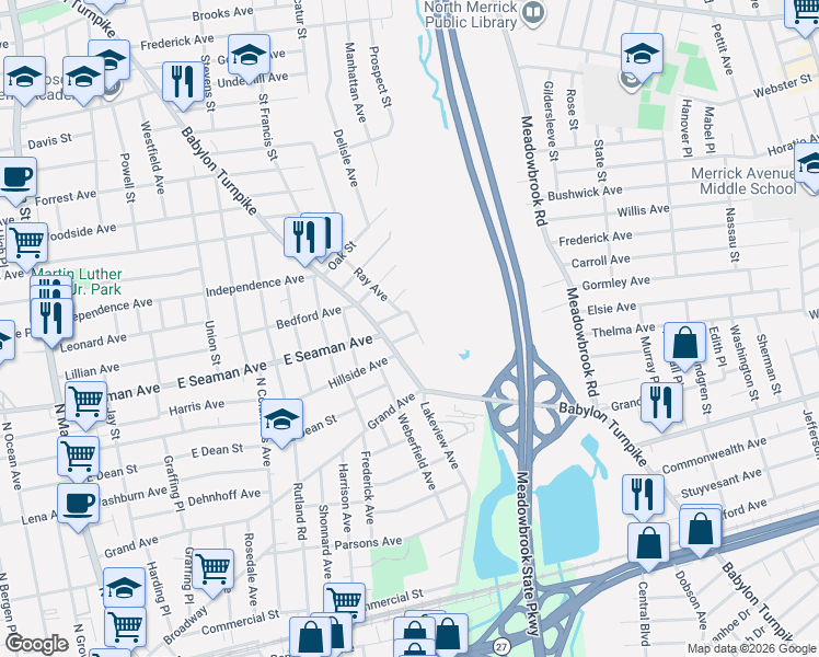 map of restaurants, bars, coffee shops, grocery stores, and more near 6 Locust Court in Freeport