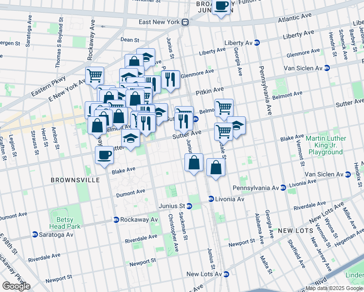 map of restaurants, bars, coffee shops, grocery stores, and more near 259 Powell Street in Brooklyn