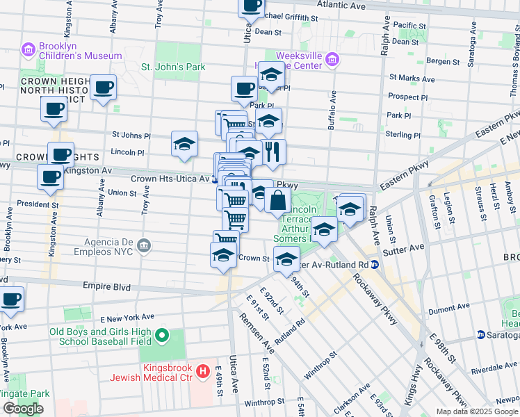 map of restaurants, bars, coffee shops, grocery stores, and more near 1819 Union Street in Brooklyn