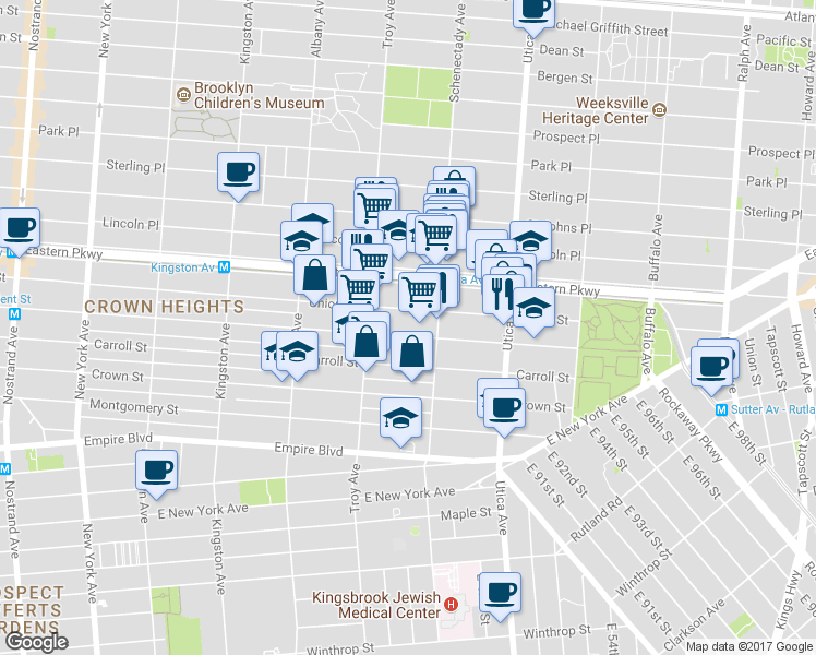 map of restaurants, bars, coffee shops, grocery stores, and more near 1630 Union Street in Brooklyn