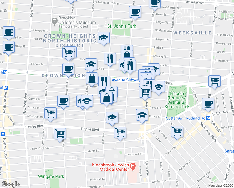 map of restaurants, bars, coffee shops, grocery stores, and more near 1630 Union Street in Brooklyn