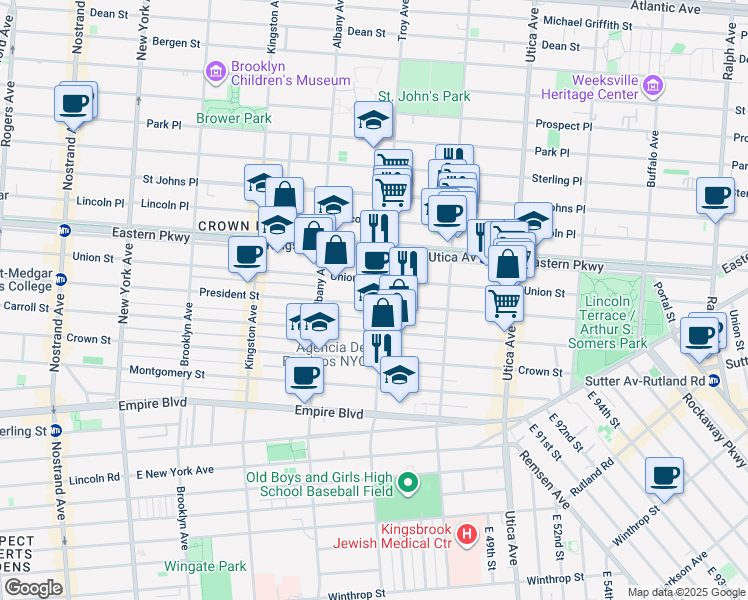 map of restaurants, bars, coffee shops, grocery stores, and more near 307 Troy Avenue in Brooklyn