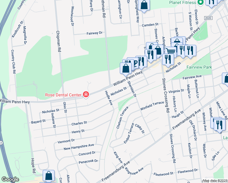 map of restaurants, bars, coffee shops, grocery stores, and more near 4372 William Penn Highway in Easton