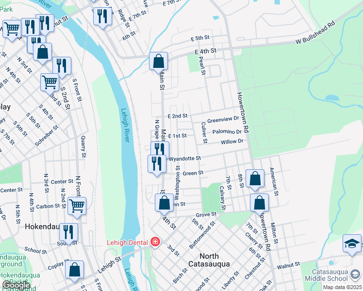 map of restaurants, bars, coffee shops, grocery stores, and more near 25 Washington Avenue in Northampton