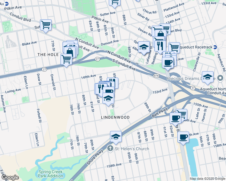 map of restaurants, bars, coffee shops, grocery stores, and more near in Queens