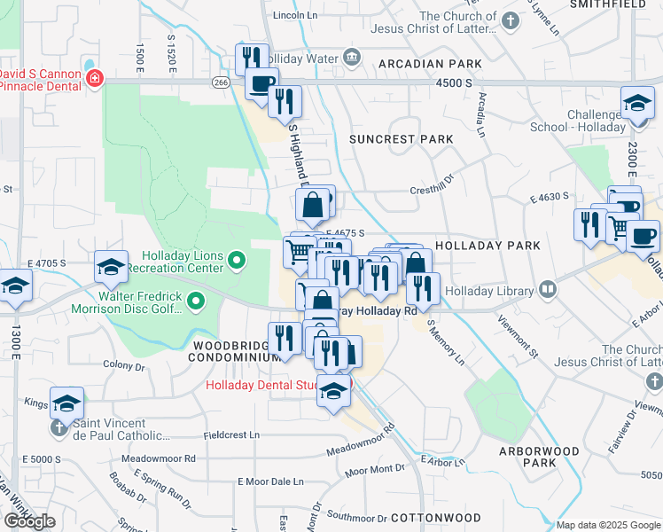 map of restaurants, bars, coffee shops, grocery stores, and more near 4711 Highland Drive in Salt Lake City