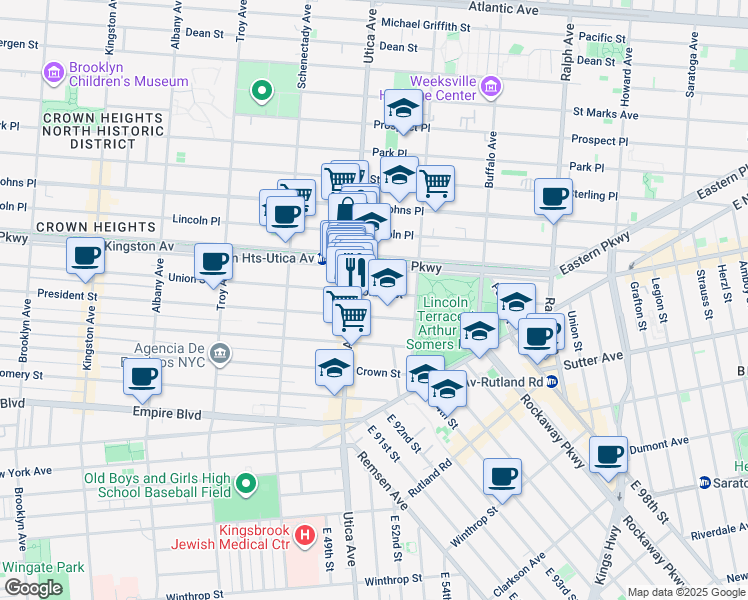 map of restaurants, bars, coffee shops, grocery stores, and more near 1742 Union Street in Brooklyn