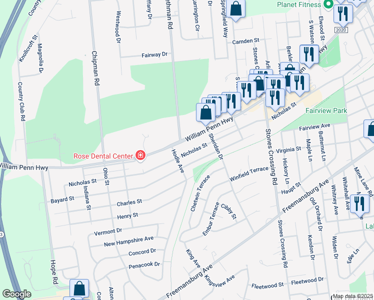 map of restaurants, bars, coffee shops, grocery stores, and more near 4372 William Penn Highway in Easton