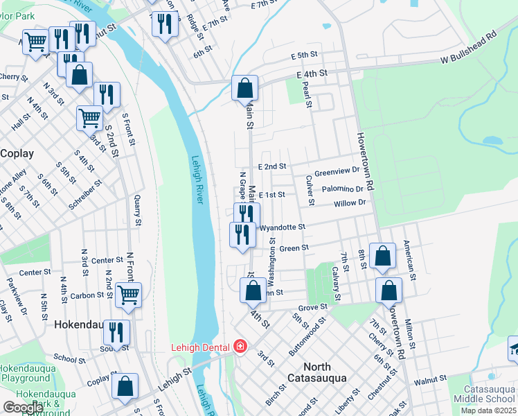 map of restaurants, bars, coffee shops, grocery stores, and more near 54 East 1st Street in Northampton