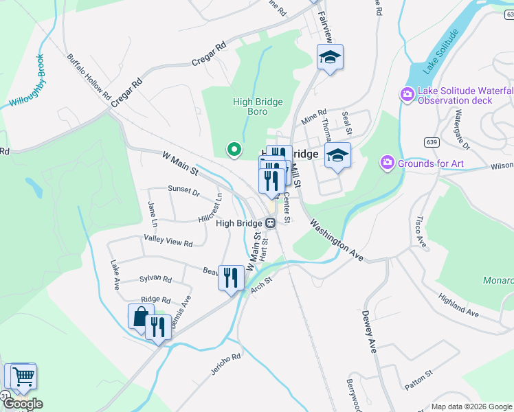 map of restaurants, bars, coffee shops, grocery stores, and more near 97 Main Street in High Bridge