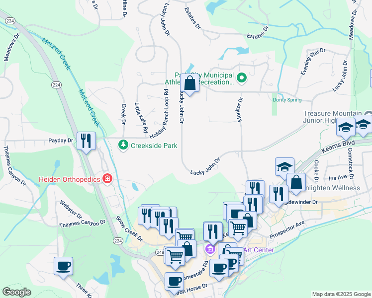 map of restaurants, bars, coffee shops, grocery stores, and more near 2350 Lucky John Drive in Park City
