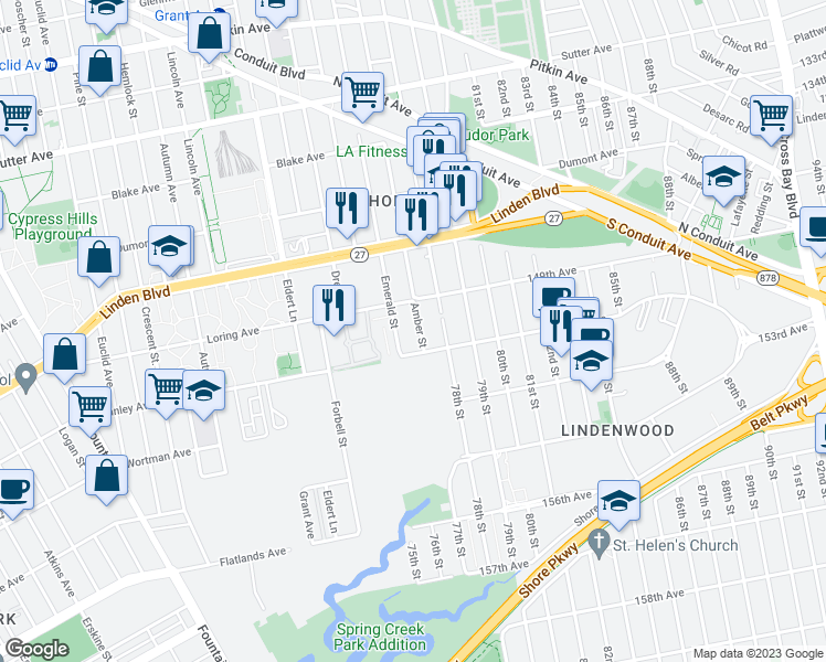 map of restaurants, bars, coffee shops, grocery stores, and more near 432 Amber Street in Brooklyn