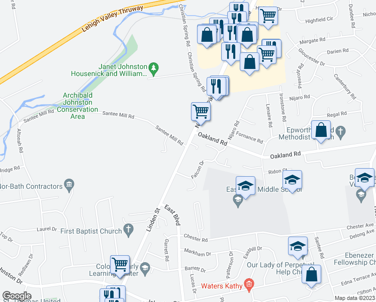 map of restaurants, bars, coffee shops, grocery stores, and more near 3474 Linden Street in Bethlehem