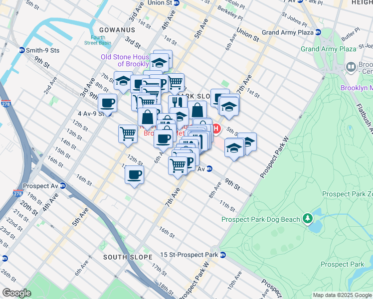 map of restaurants, bars, coffee shops, grocery stores, and more near 393 9th Street in Brooklyn