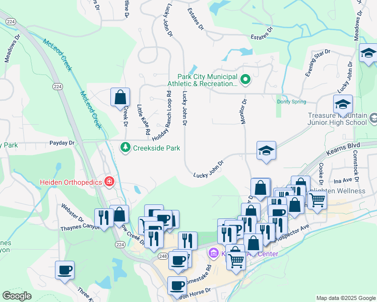 map of restaurants, bars, coffee shops, grocery stores, and more near 2350 Lucky John Drive in Park City