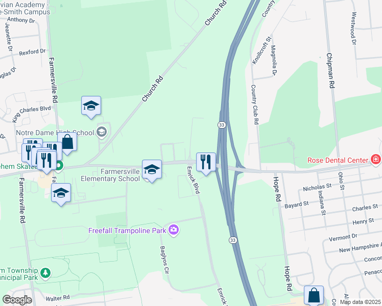 map of restaurants, bars, coffee shops, grocery stores, and more near Emrick Boulevard in Northampton County