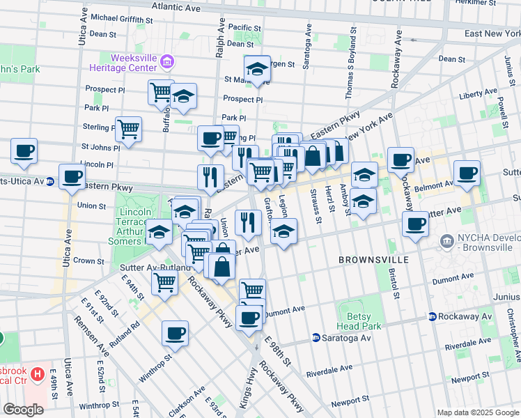map of restaurants, bars, coffee shops, grocery stores, and more near in Brooklyn