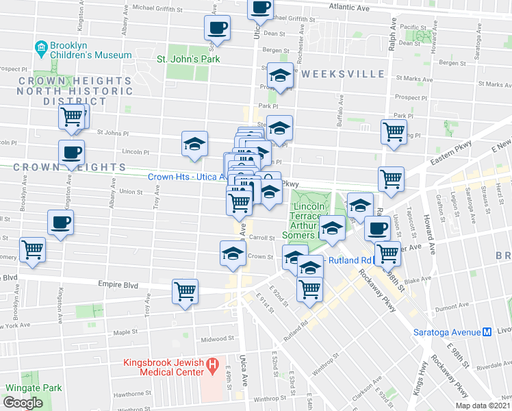 map of restaurants, bars, coffee shops, grocery stores, and more near 1775 Union Street in Brooklyn