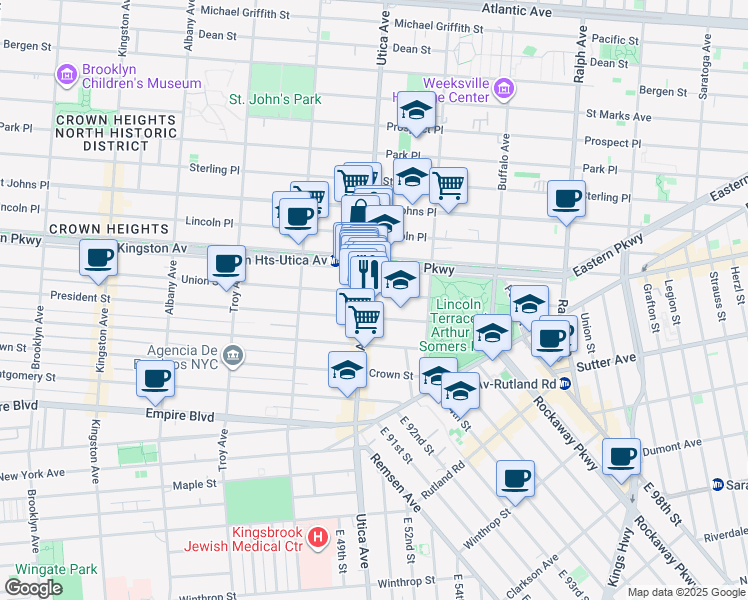 map of restaurants, bars, coffee shops, grocery stores, and more near 1775 Union Street in Brooklyn