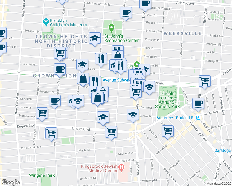 map of restaurants, bars, coffee shops, grocery stores, and more near 1630 Union Street in Brooklyn