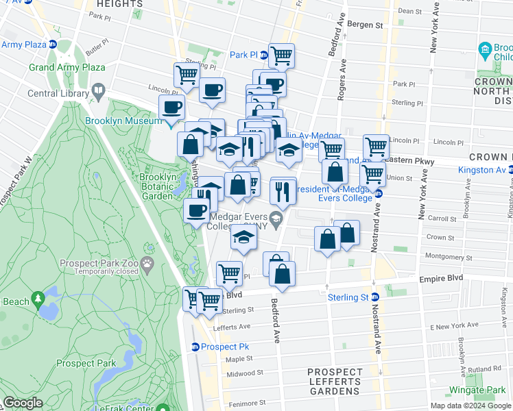 map of restaurants, bars, coffee shops, grocery stores, and more near in Brooklyn