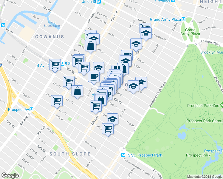 map of restaurants, bars, coffee shops, grocery stores, and more near 409 8th Street in Brooklyn