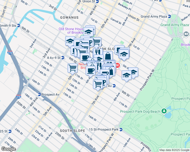 map of restaurants, bars, coffee shops, grocery stores, and more near 393 9th Street in Brooklyn