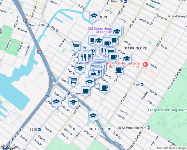 map of restaurants, bars, coffee shops, grocery stores, and more near 246 12th Street in Brooklyn