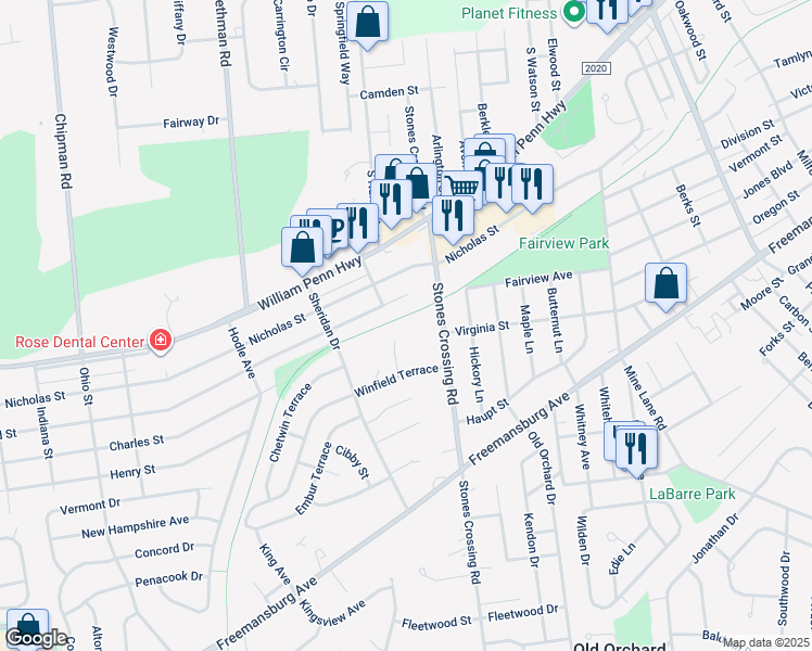map of restaurants, bars, coffee shops, grocery stores, and more near 13 Winfield Court in Easton