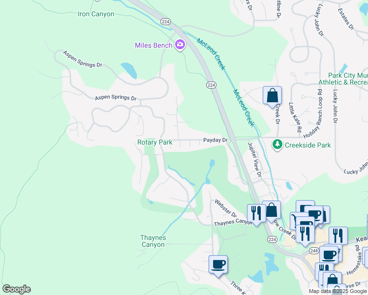 map of restaurants, bars, coffee shops, grocery stores, and more near 3 Bonanza Court in Park City