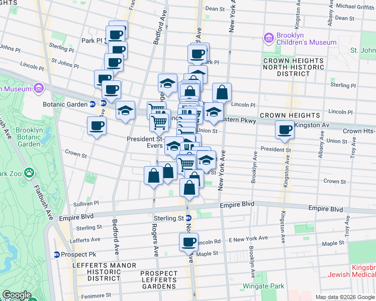 map of restaurants, bars, coffee shops, grocery stores, and more near 890 Nostrand Avenue in Brooklyn