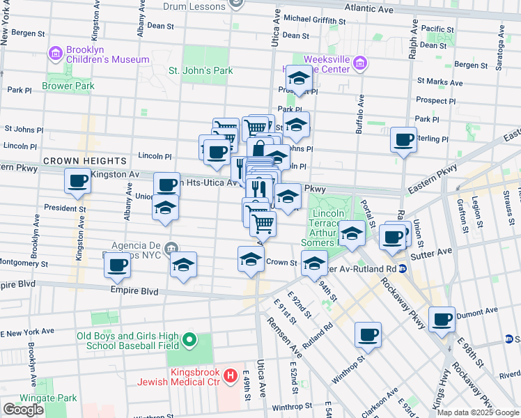 map of restaurants, bars, coffee shops, grocery stores, and more near 1741 Union Street in Brooklyn