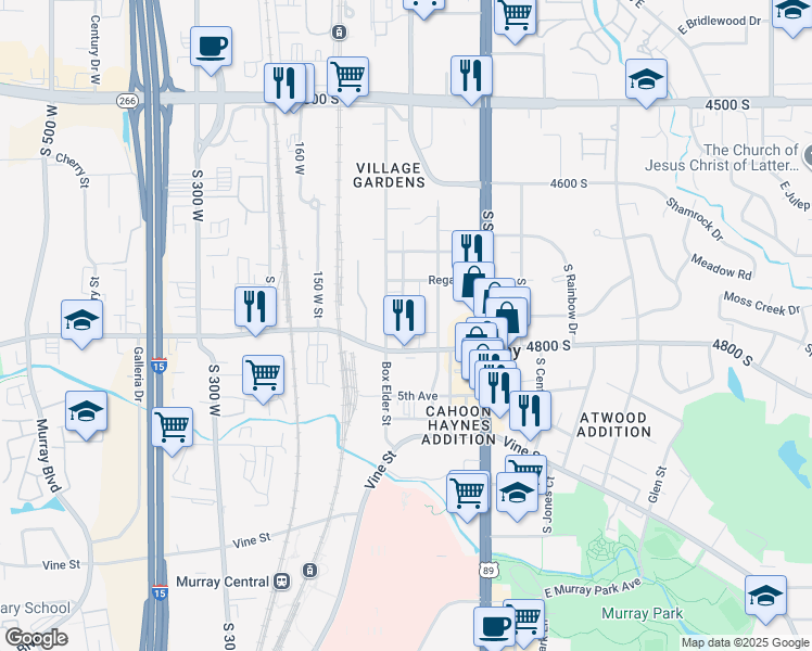 map of restaurants, bars, coffee shops, grocery stores, and more near 2 Regal Street in Murray