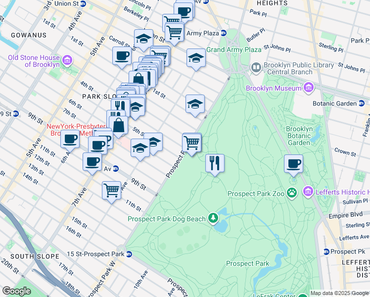 map of restaurants, bars, coffee shops, grocery stores, and more near 723 4th Street in Brooklyn