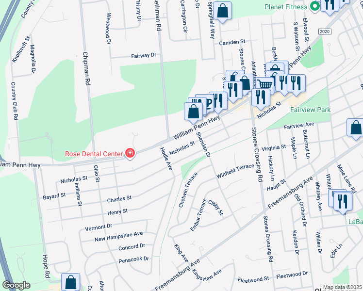 map of restaurants, bars, coffee shops, grocery stores, and more near 4372 William Penn Highway in Easton